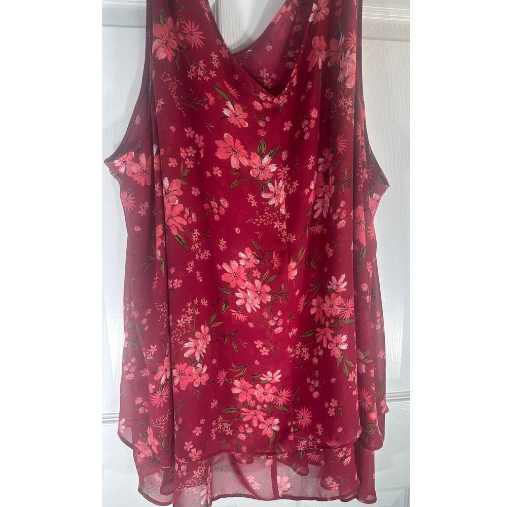 Lane Bryant Women’s Wine Floral Double Layer Chiffon Swing Tank Top - Size 30/32 - Picture 8 of 9